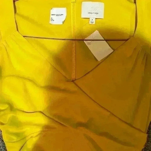 Cinq A Sept NWT Women Dress Pineapple Yellow Miah Ruched Mini Dress Size 4 - Picture 5 of 6